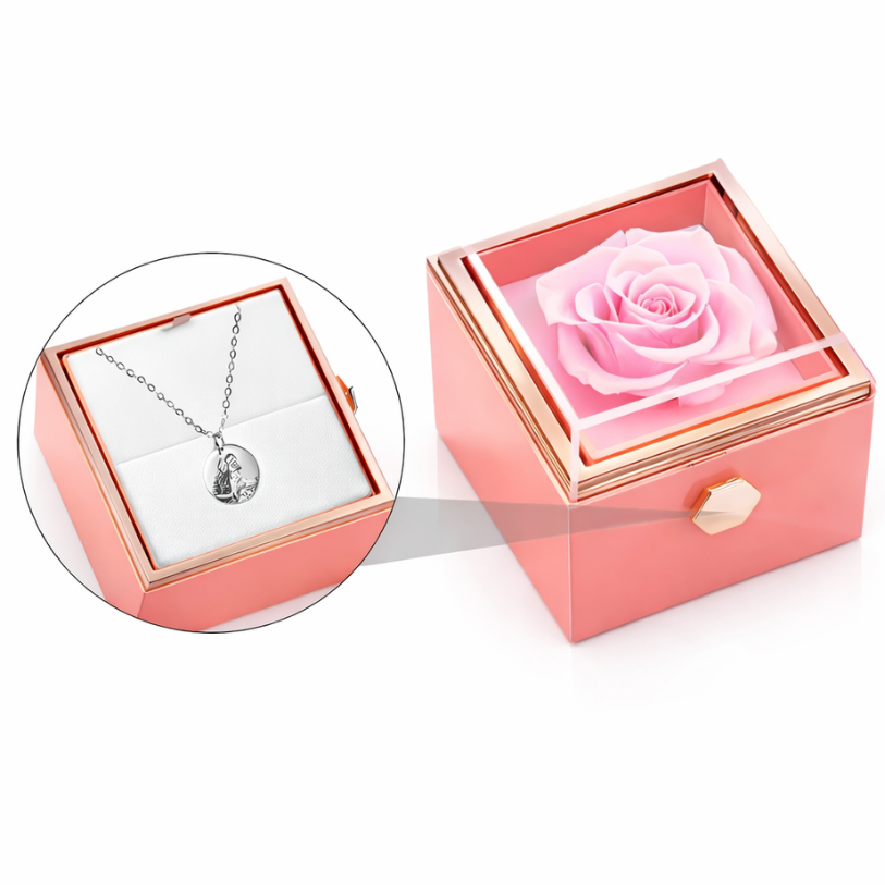 Dárková krabička - Otáčecí růže (růžová)