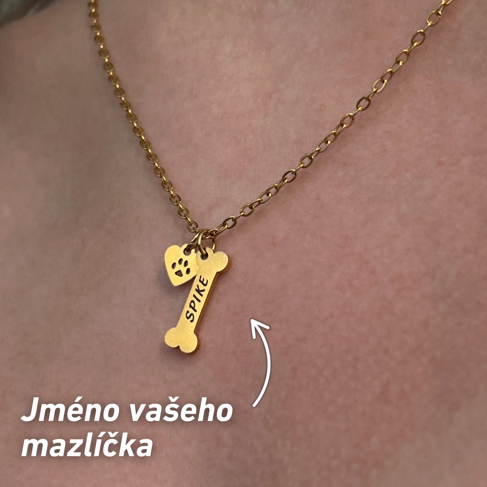 Náhrdelník s jménem mazlíčka – tvar kostičky