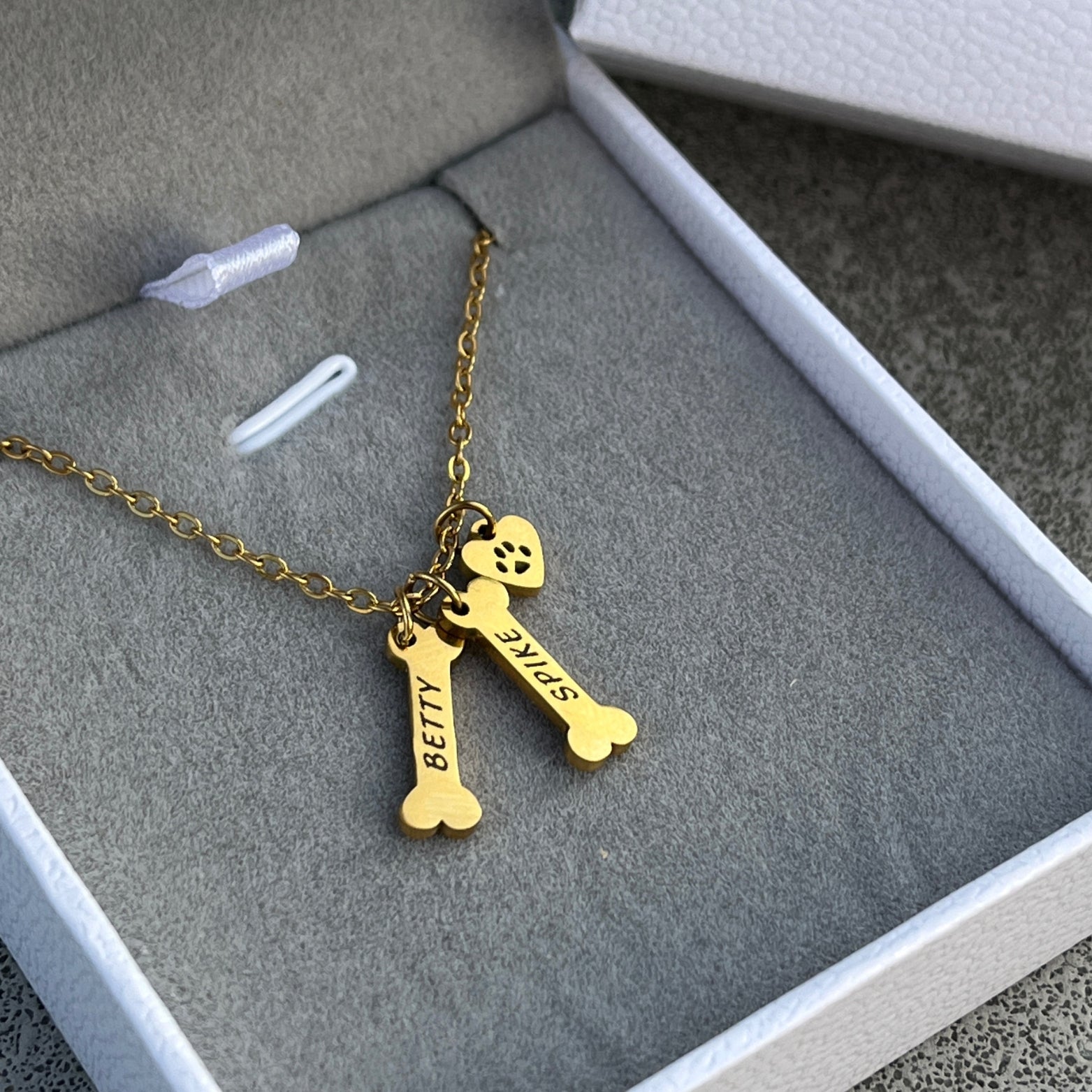 Náhrdelník s jménem mazlíčka – tvar kostičky